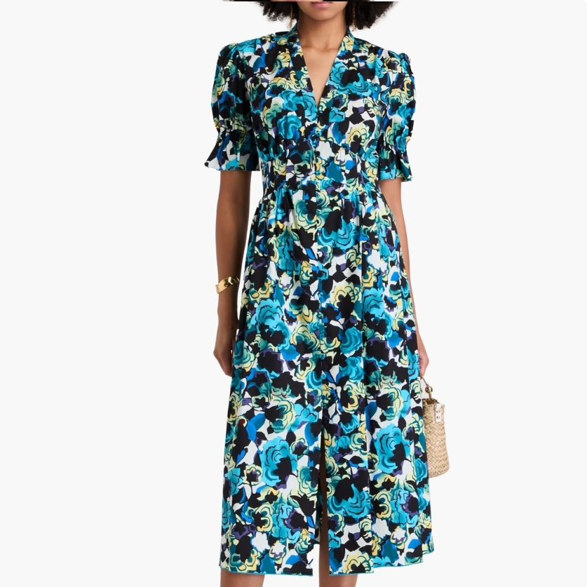 DVF Erica 印花棉质混纺府绸中长连衣裙