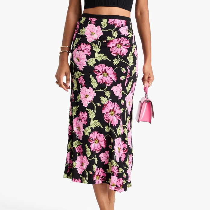 DVF Whitley 花卉印花弹力绉纱中长半身裙