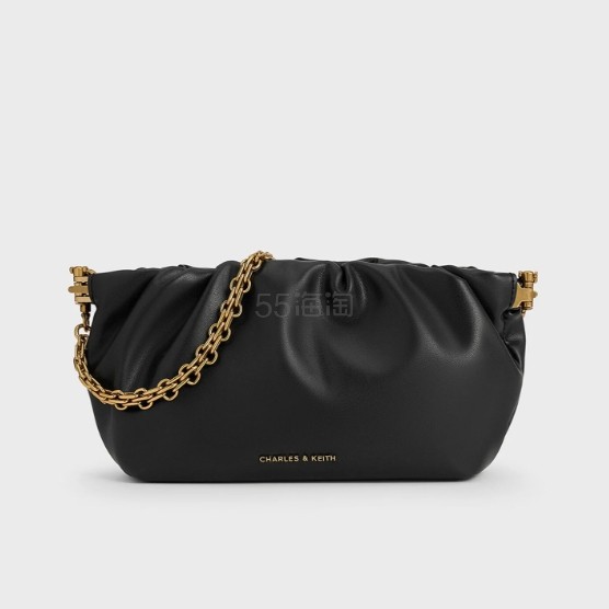 Charles & Keith Brigette Ruched 黑色链条单肩包