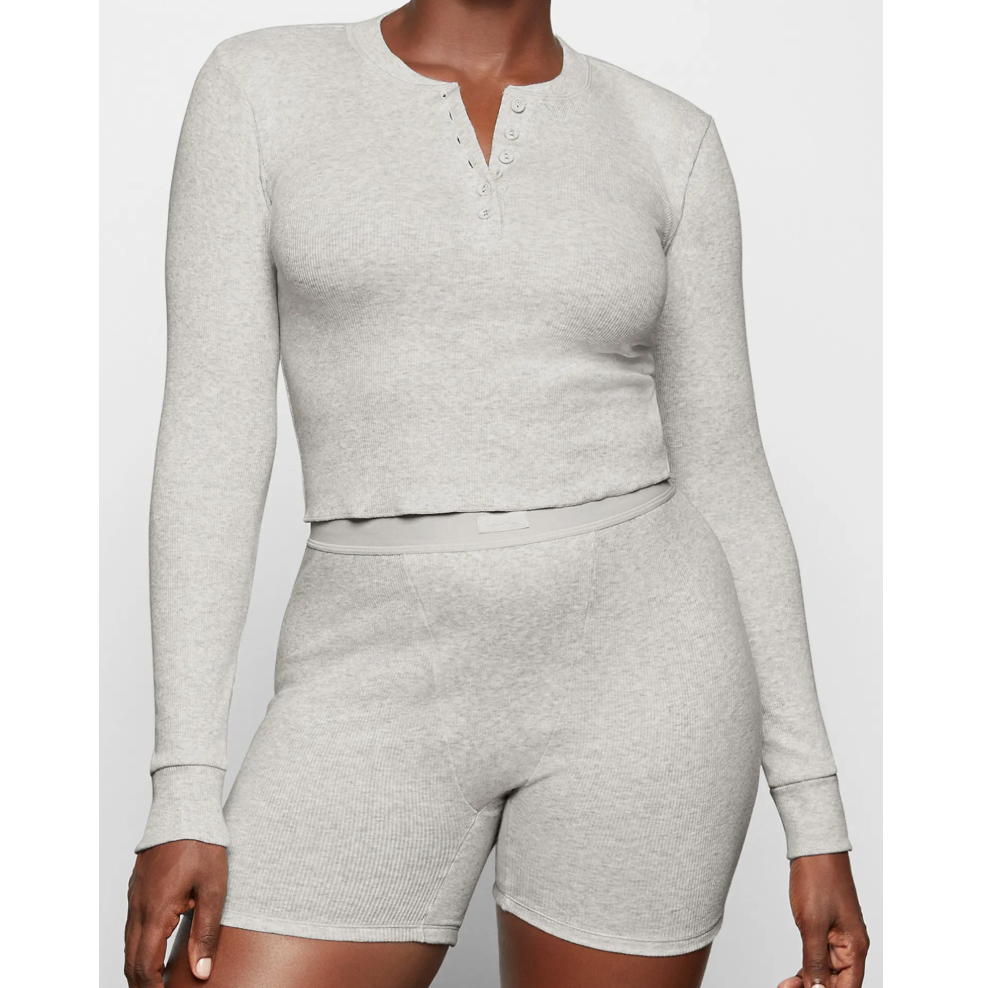 Skims 灰色长袖亨利衫