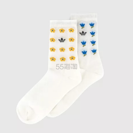 Adidas 黄&蓝 印花运动袜 2件装