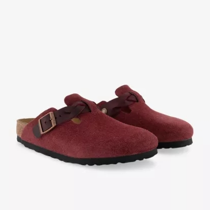 Birkenstock 博肯 绒面革拖鞋 酒红色