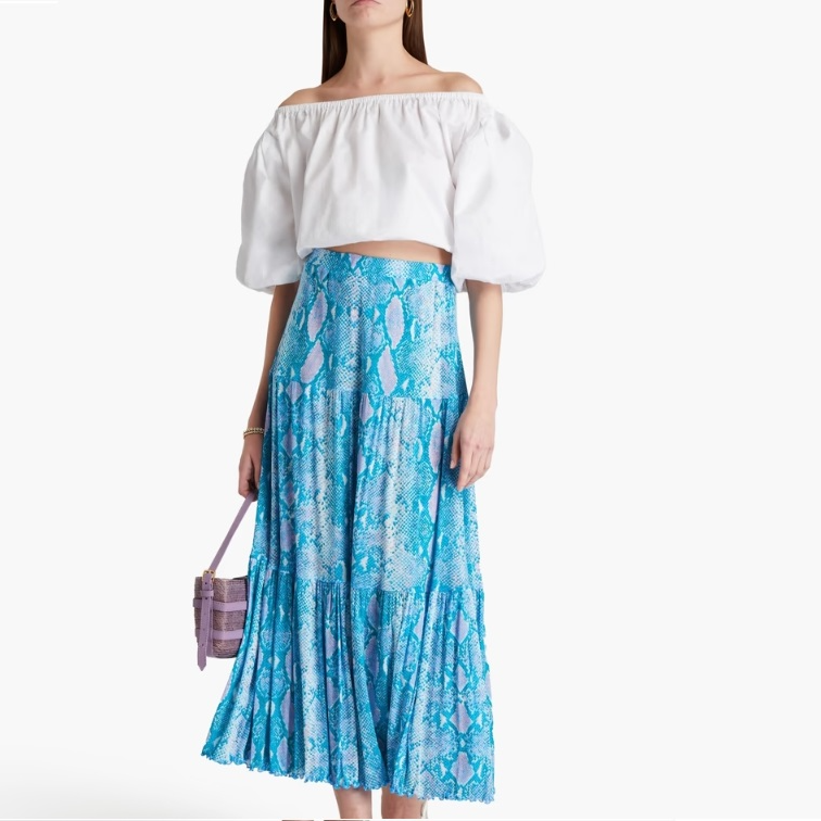 DVF Austria 双面印花弹力网布中长半身裙