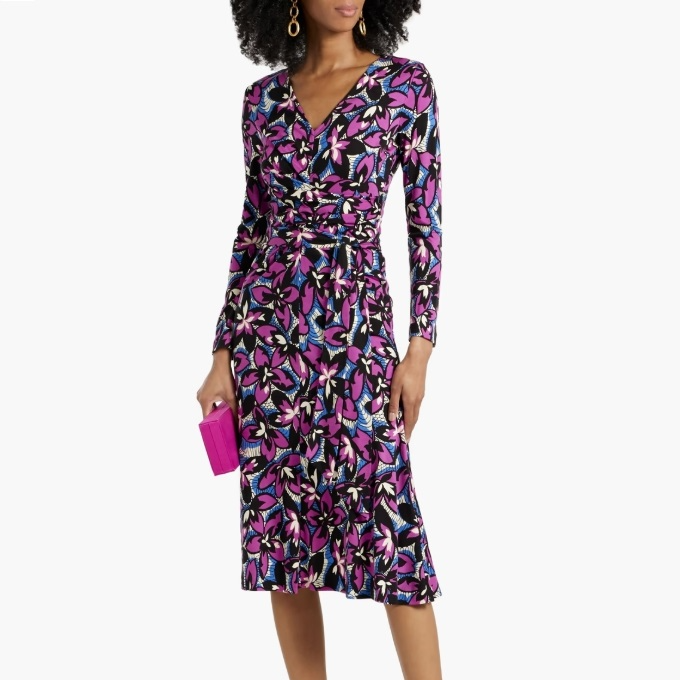 DVF Marsha 印花莱赛尔羊毛混纺平纹针织中长连衣裙