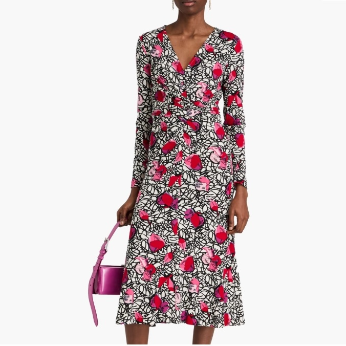 DVF Marsha 印花莱赛尔羊毛混纺平纹针织中长连衣裙