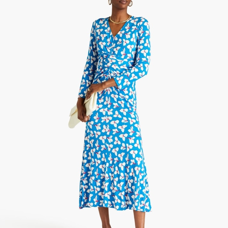 DVF Timmy 褶饰花卉印花平纹针织中长连衣裙