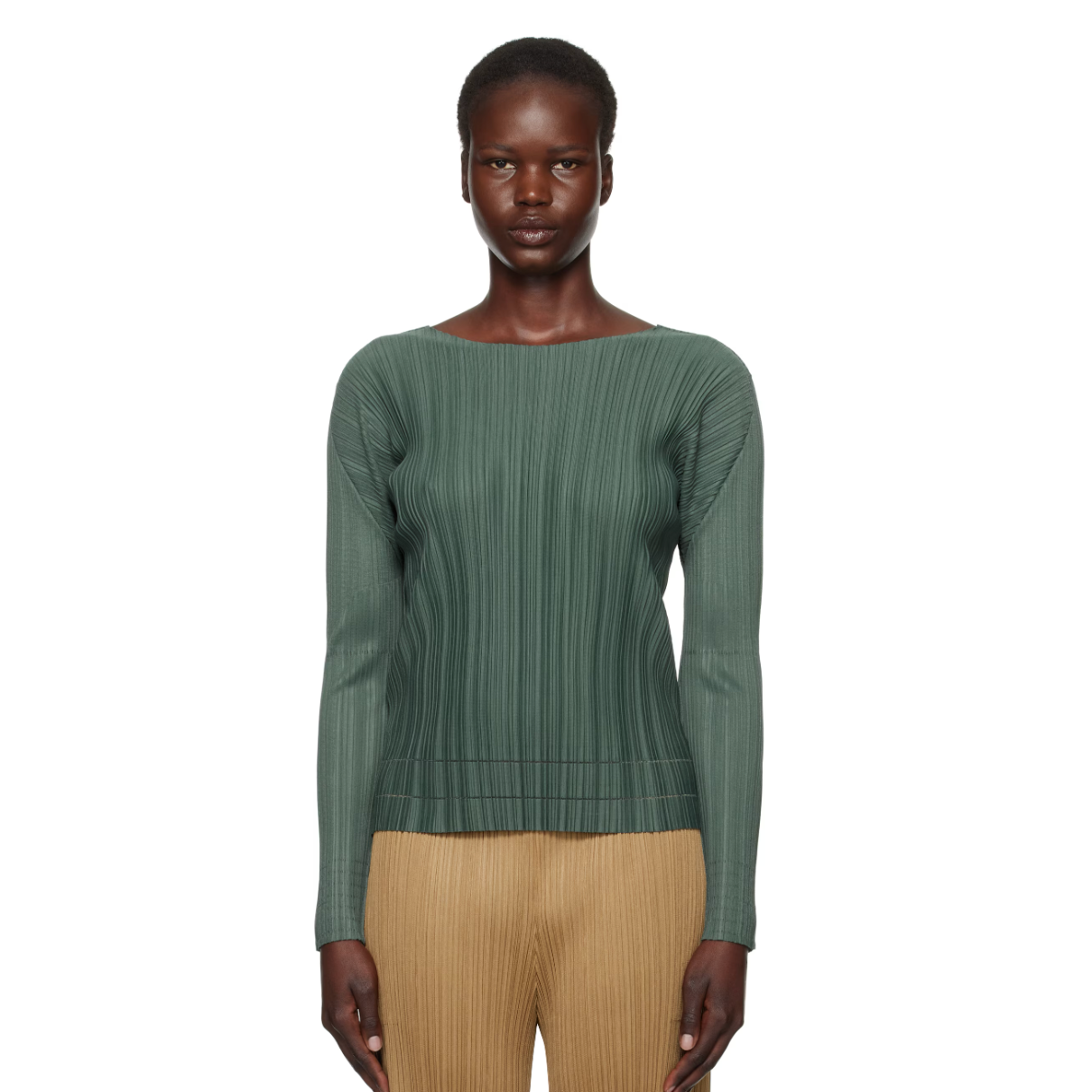 PLEATS PLEASE ISSEY MIYAKE 三宅绿色褶皱上衣