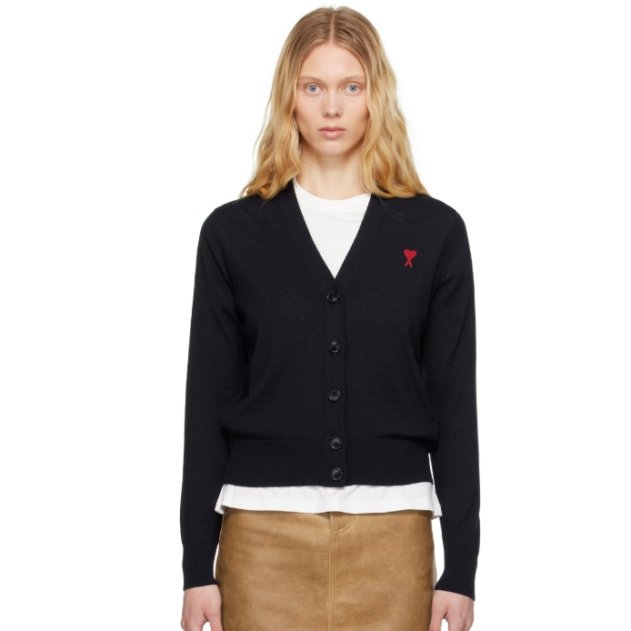 中站含税价！AMI Paris 海军蓝 Wool Ami de Coeur 开衫