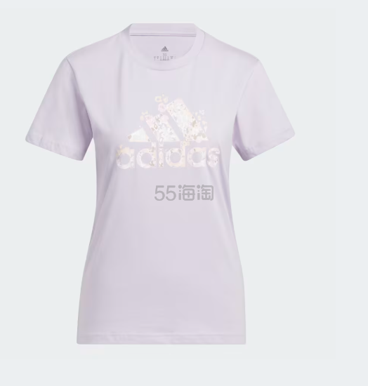 adidas 运动花卉徽章图案 T 恤