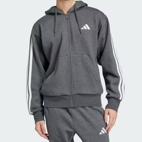 adidas 阿迪达斯 Essentials 3-Stripes 抓绒连帽卫衣