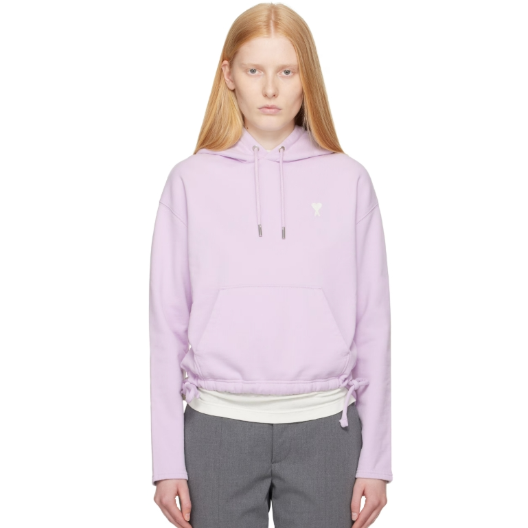 中站含税！AMI Paris 紫色 Cotton Ami de Coeur 连帽衫