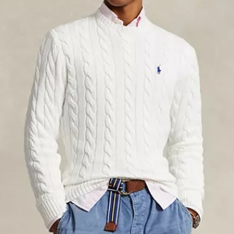 尹材赫同款！Polo Ralph Lauren 拉夫劳伦 麻花粗针毛衣 白色