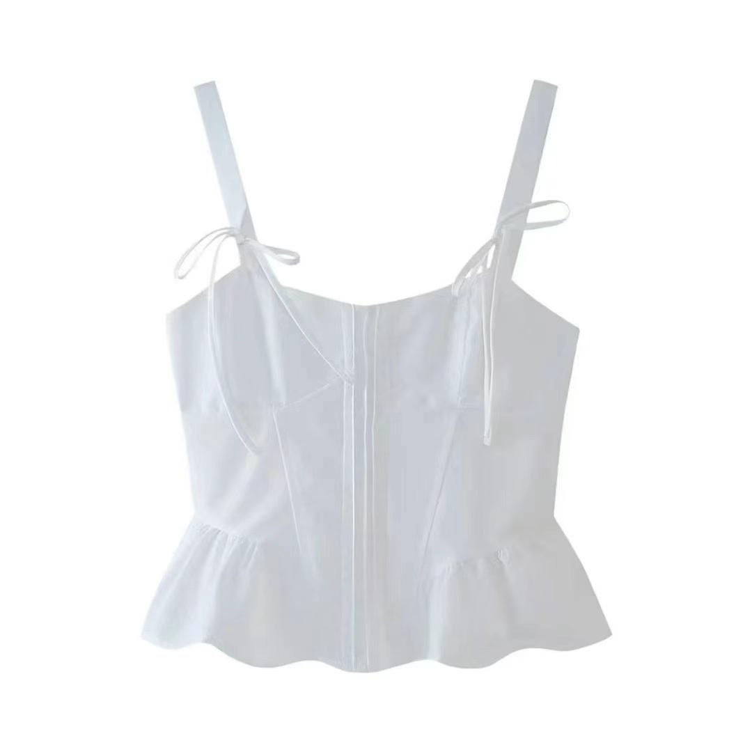 House of CB 蝴蝶结绑带荷叶边束腰上衣