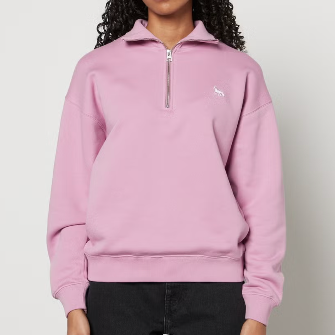 孙千同款！Maison Kitsune 粉色半拉链卫衣