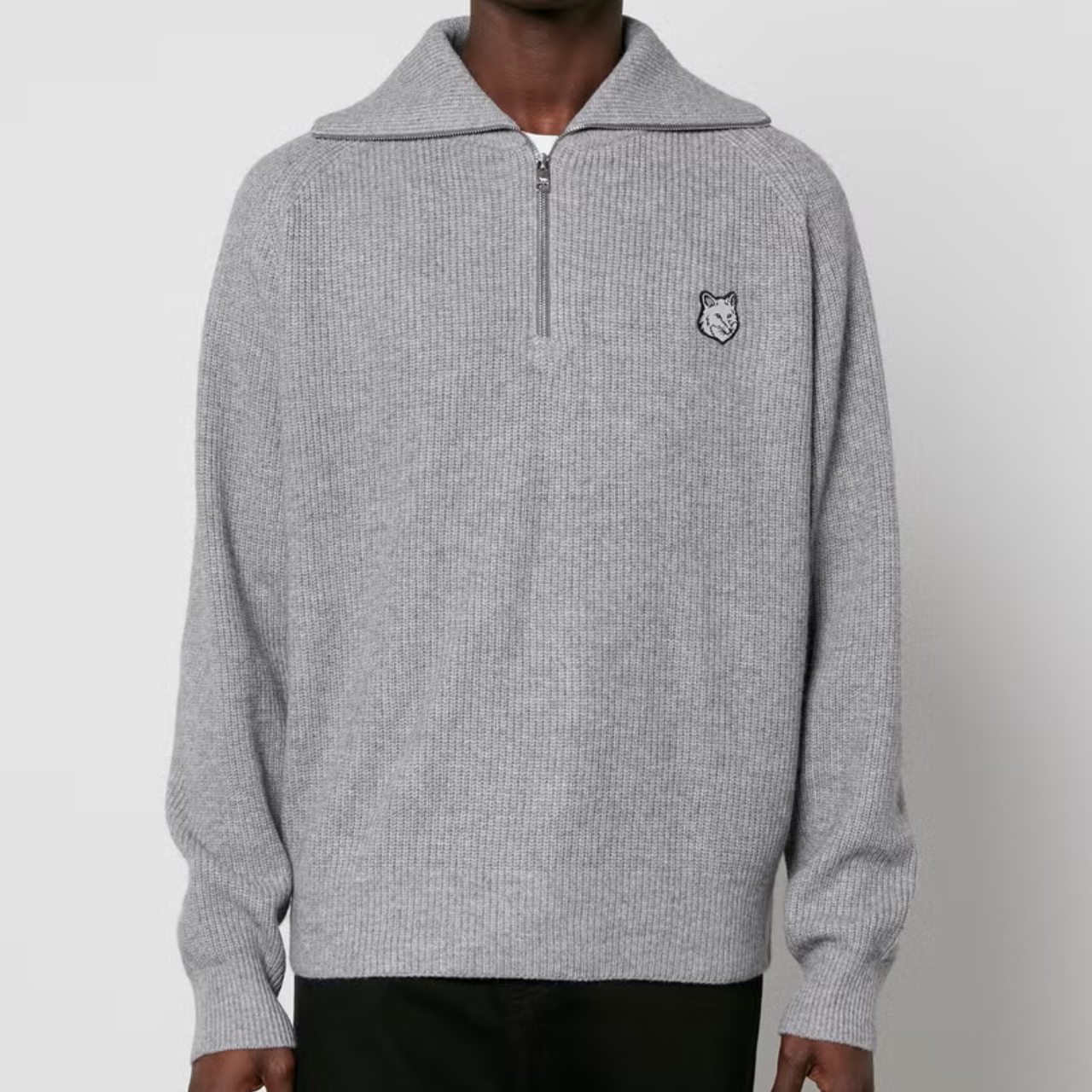 马嘉祺同款！Maison Kitsune 半拉链坑条针织衫