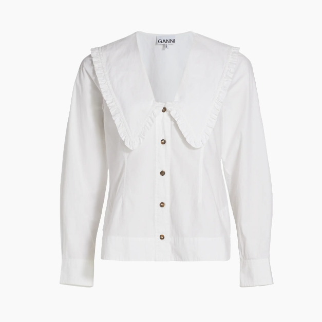 鞠婧祎同款！Ganni 娃娃领衬衫