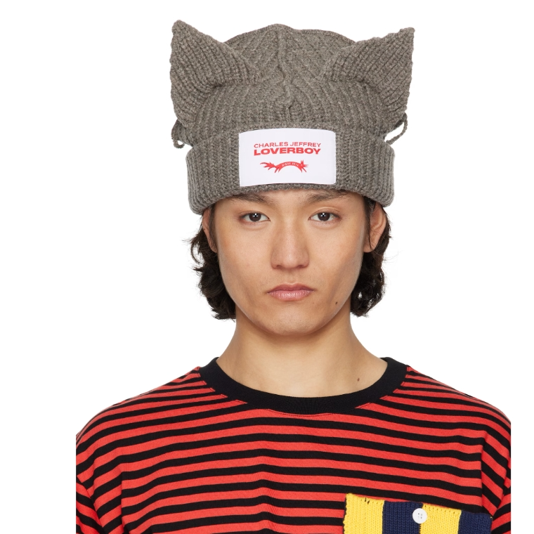 中站含税！Charles Jeffrey LOVERBOY SSENSE 独家发售灰色 Chunky Ears 毛线帽