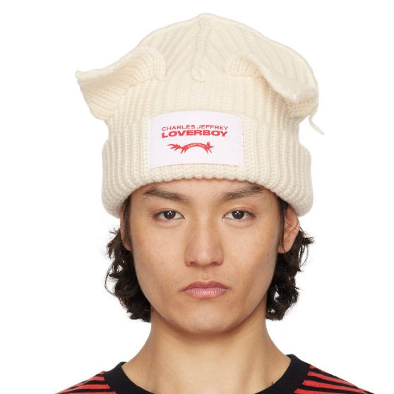 中站含税！Charles Jeffrey LOVERBOY 白色 Chunky Ears 毛线帽