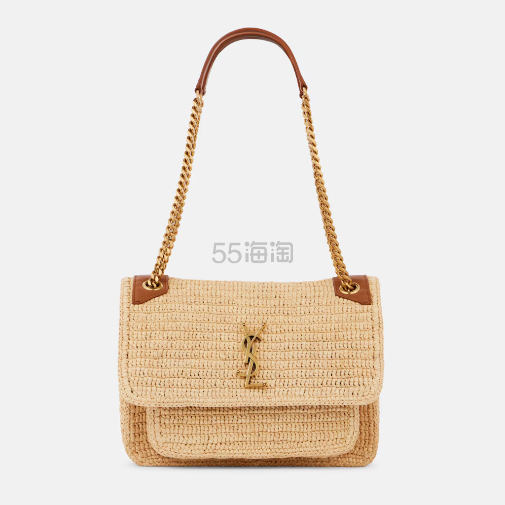 SAINT LAURENT 圣罗兰 Niki 中号拉菲草编织单肩包