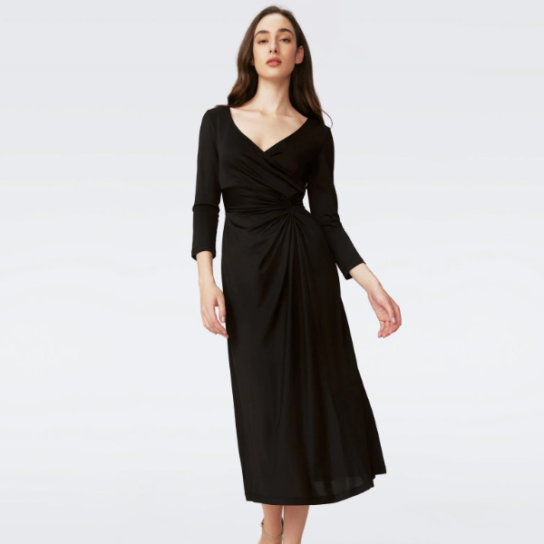 DVF SHIRI 黑色V领连衣裙