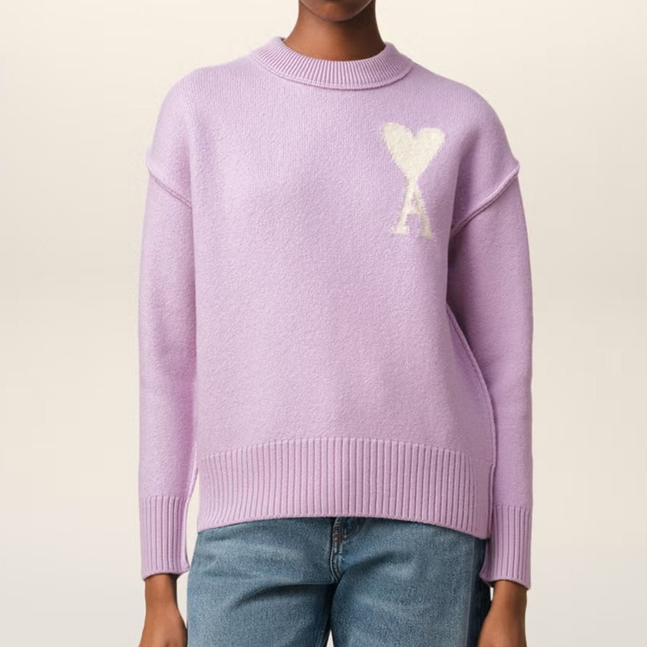 AMI Boxy ADC 爱心logo紫色毛衣