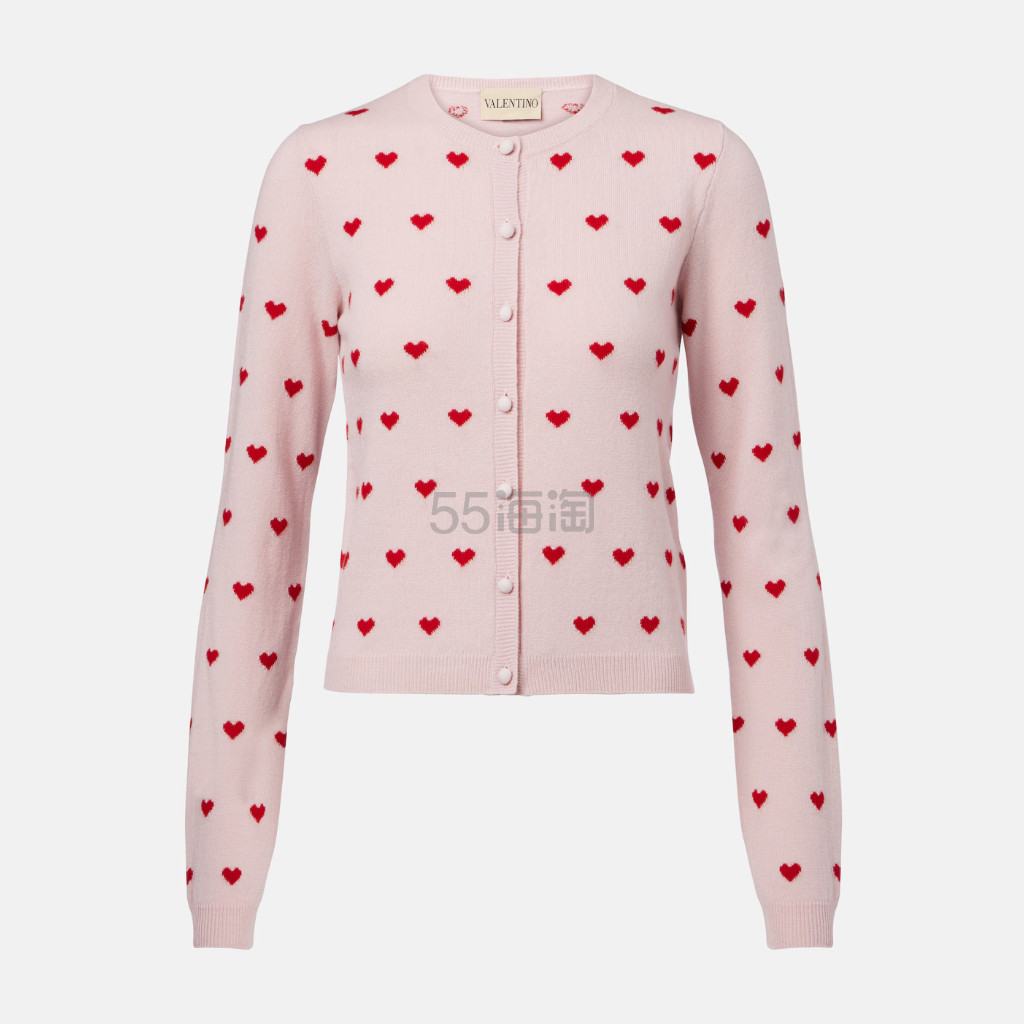 VALENTINO 华伦天奴 Jacquard 爱心印花粉色开衫