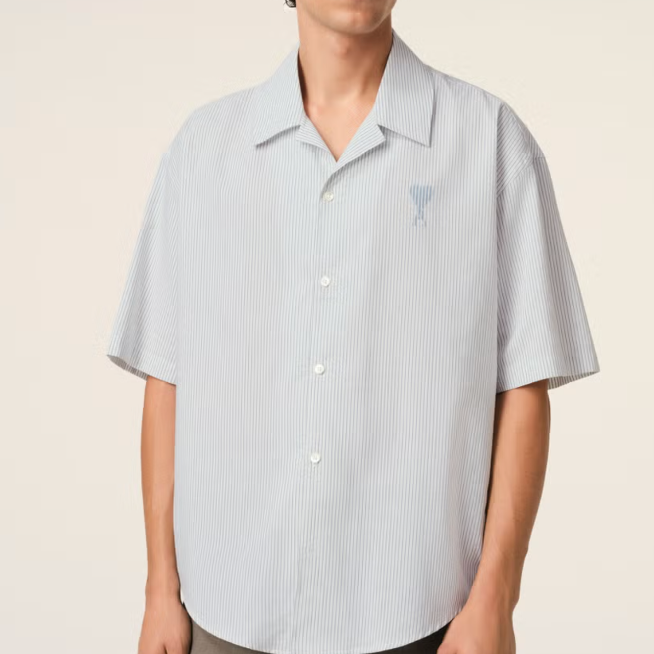 AMI Camp Collar 爱心竖条纹衬衫