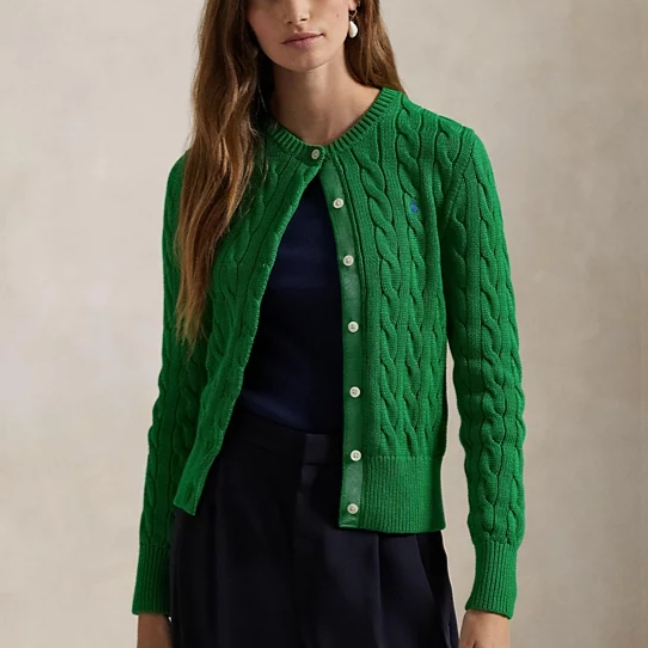 POLO RALPH LAUREN 拉夫劳伦绿色粗织绞花开衫