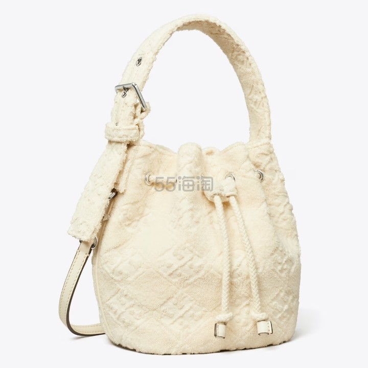 TORY BURCH 汤丽柏琦 T MONOGRAM 白色迷你老花水桶包