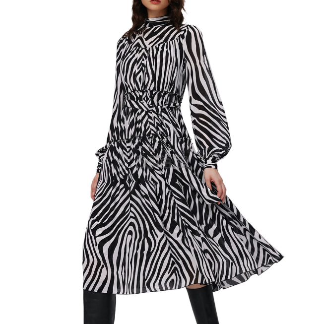 DVF Kent 斑马纹高领连衣裙