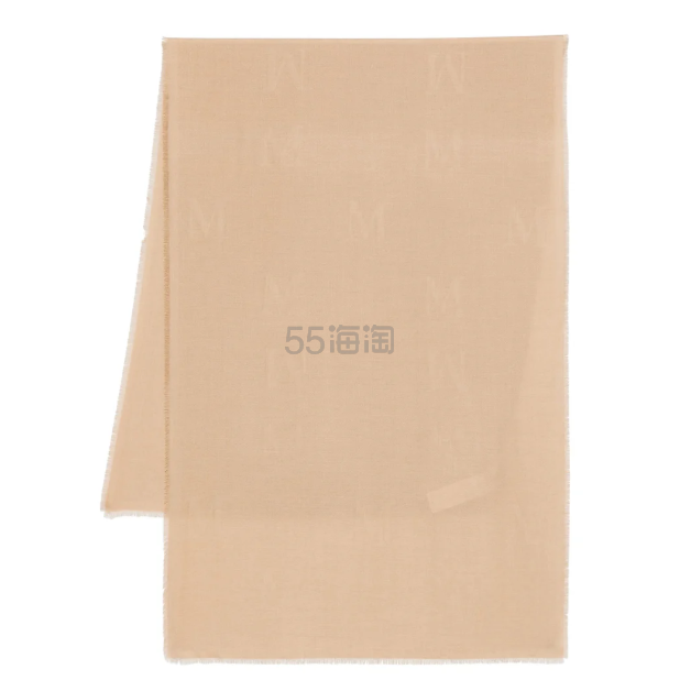 Max Mara Curvone 米色提花徽标图案流苏围巾
