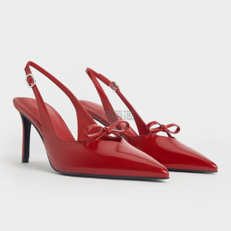 Selena同款！Charles & Keith 红色漆皮蝴蝶结露跟高跟鞋