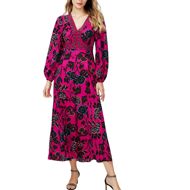 DVF 玫瑰紫藤曼印花 Midi 裙