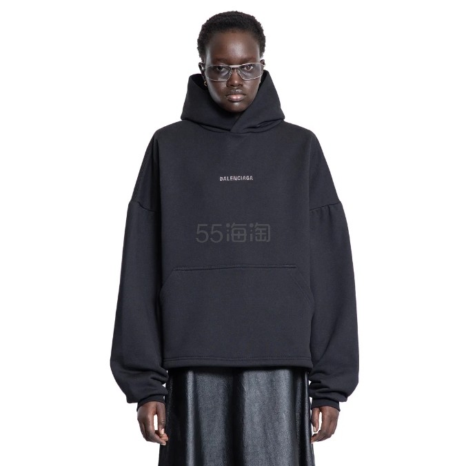 BALENCIAGA 巴黎世家字母徽标黑色连帽卫衣