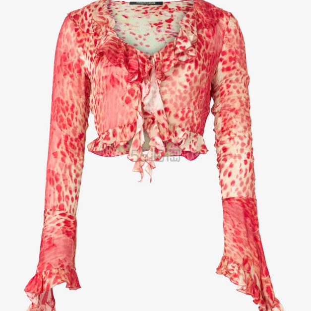 Roberto Cavalli 荷叶边美洲虎皮印花短款上衣