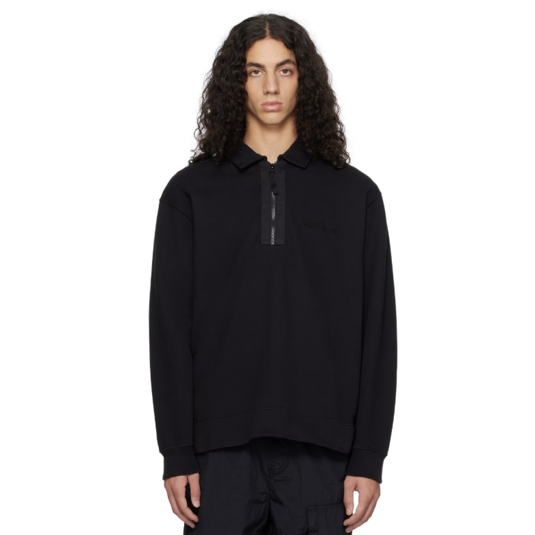 Stone Island 黑色半拉链 Polo 衫