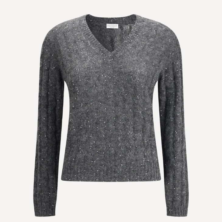 BRUNELLO CUCINELLI 灰色V领毛衫