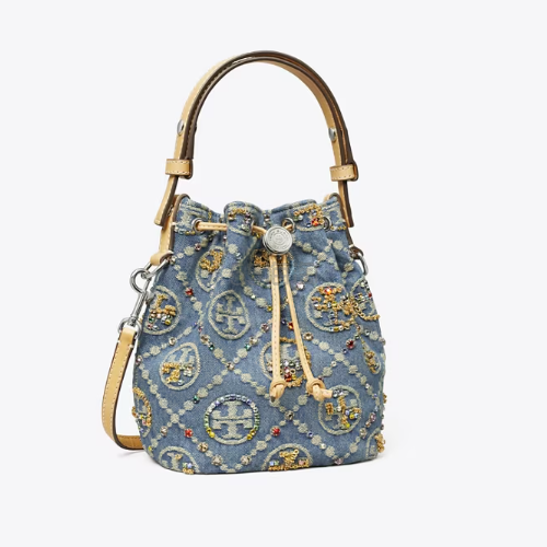 补货！Tory Burch 汤丽柏琦 限定 单宁刺绣水桶包