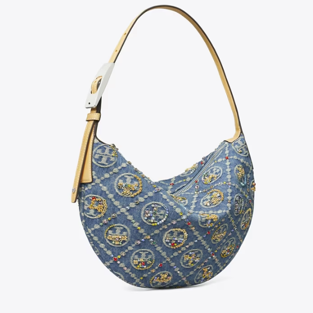 爆款补货！Tory Burch 汤丽柏琦 单宁刺绣月牙包