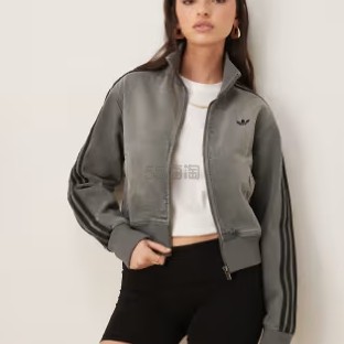 Adidas Originals 阿迪达斯灰色短款牛仔运动外套