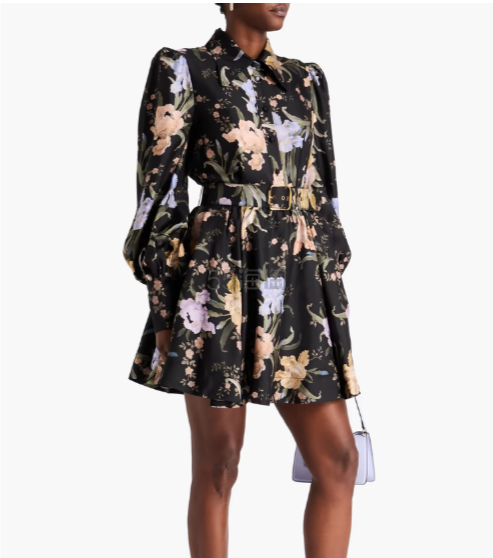 ZIMMERMANN 束腰花卉印花真丝斜纹绸迷你衬衫式连衣裙