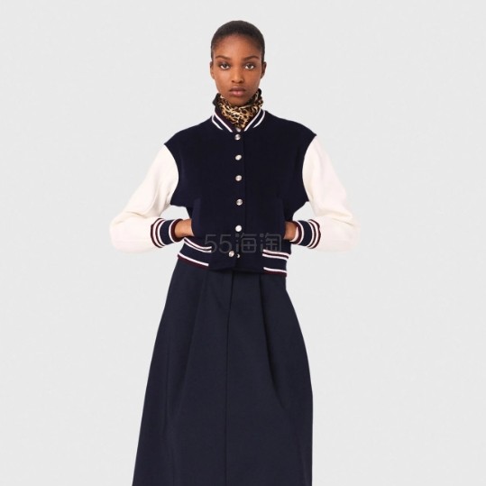 Jisoo同款 Maje 蓝白拼色飞行夹克