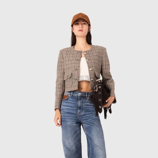 韩孝周同款 Maje 短款格纹夹克