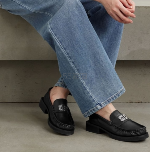 Ganni 蝴蝶 logo 压花皮质乐福鞋