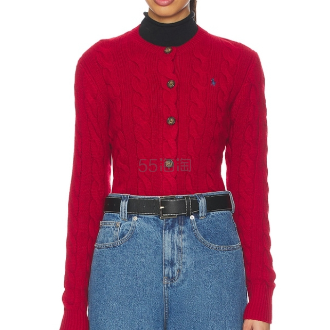 免税直邮！POLO RALPH LAUREN 拉夫劳伦红色绞花开衫