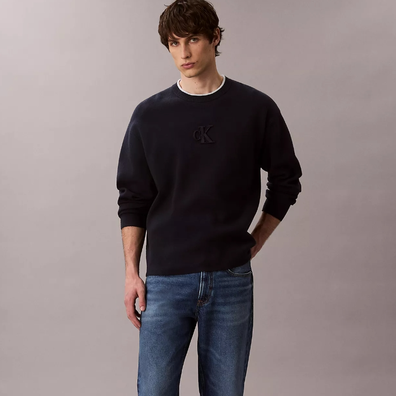 3色可选！Calvin Klein 压纹字母图案圆领毛衣