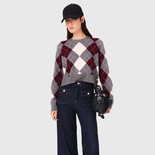 Maje 短款菱形花纹毛衣