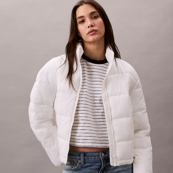 降价！Calvin Klein 轻质短款白色羽绒服