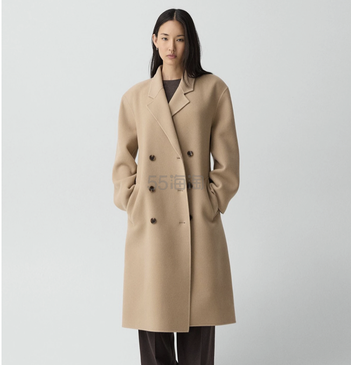 Theory 驼色长款羊绒羊毛混纺大衣