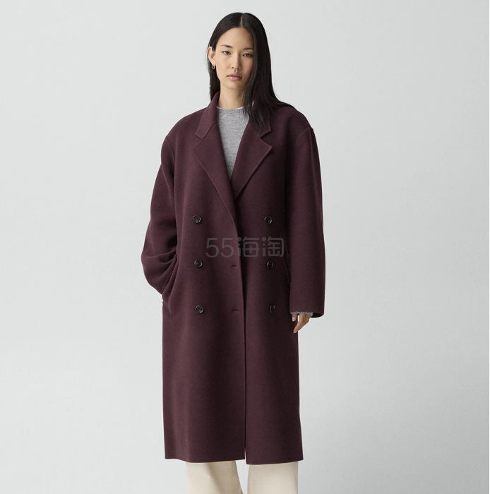 Theory 酒红色廓形羊毛大衣